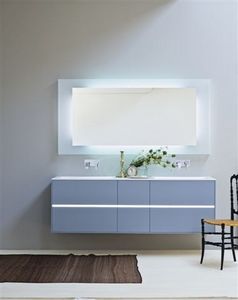 Light 01, Armoire de toilette avec deux lavabos, couleur bleu terne