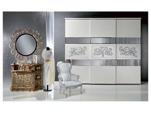 AR14 Novecento laqu armoire, Armoire classique laqu blanc avec feuille d'argent dcorations