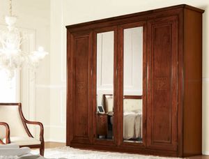 Olympia armoire 4 portes avec miroir, Garde-robe classique avec des miroirs, avec tiroirs internes