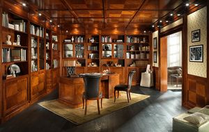 BUREAU, Bibliothque avec boiseries et faux plafond, style classique