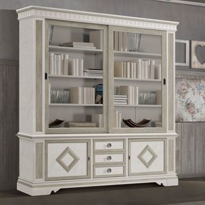 Bibliothque SHA5018G, Bibliothque Shabby Chic avec portes coulissantes en verre