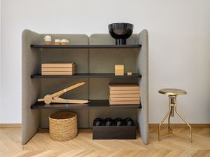 Eden bookcase, Bibliothque de bureau avec panneaux en tissu insonorisant