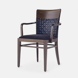 Rond 207 P fauteuil, Chaise en bois avec accoudoirs, dossier avec tressage en cuir
