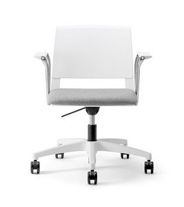 Clio White Cover 03, Chaise de bureau avec coque blanche, sur roulettes