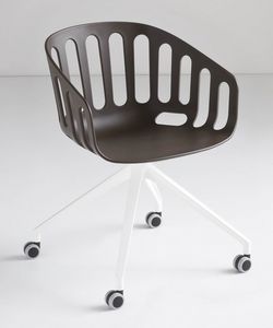 Basket Chair UR, Fauteuil pivotant avec base en aluminium 4 toiles avec des roues