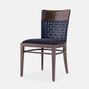 Rond 207 chaise, Chaise en bois avec dossier en cuir tress