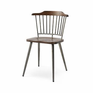 Unica, Chaise en mtal, avec assise et dossier en bois