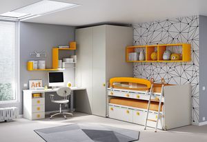 Chambre d'enfant KC 203, Chambre modulable et fonctionnelle pour enfants, avec guide-cble