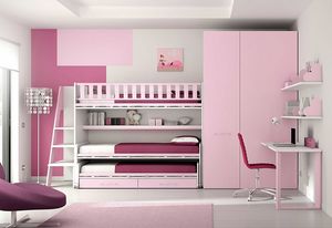 Lit superpos KS 116, Chambre d'enfants avec lit en mezzanine avec 3 lits et tagres