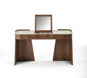 TS12 Shape mettre la table, Toilette en bois et cuir, avec miroir ouvrant