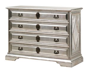 Angelico RA.0754, Ebonized poitrine de bois de tiroirs, avec 4 tiroirs, de couleur argent, pour les environnements de style de luxe classique