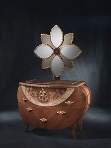 CO18 Vanity commode, Commode avec miroir, noyer, dcorations de feuilles d'or et de cuivre