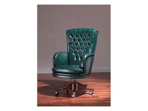 Praga Capitonn, Chaise de style antique, cuir vert, pour le bureau de prestige