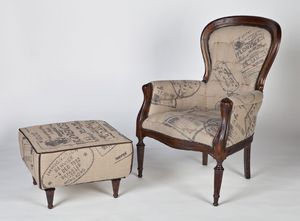 Art. 581, Fauteuil en bois et de jute dans un style classique