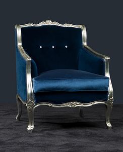 Bax velours, Fauteuil Outlet, style Louis XVI, argent en velours bleu