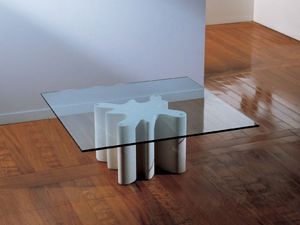 Splash, Table basse avec base en pierre, plateau en verre