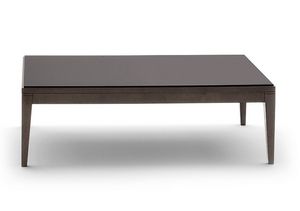 Toffee 813, Table bas rectangulaire avec structure en htre massif, laqu verre tremp, pour les environnements dans un style moderne