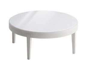 Toffee 884, Table bas ronde avec structure en htre, plateau en verre tremp laqu, style moderne