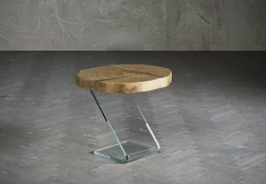 Leaf 2, Table basse avec base en verre et haut en bois massif