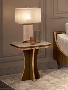 Romantica table d'appoint, Table basse en bois de noyer, avec frette noclassique finition dore