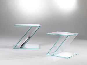 Tavolino 02, Table basse en verre, Zed forme, avec porte-revues