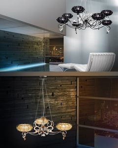Dream chandelier, Lampe avec des diffuseurs en organza et de strass Swarovsky