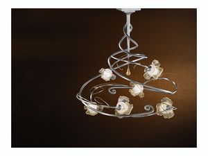 Rose ceiling lamp, Lustre moderne avec 6 lumires et pendentif de verre centrale