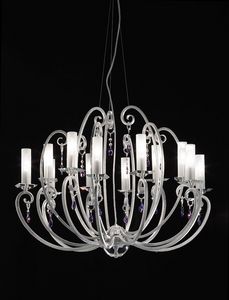 Valentina ceiling lamp, 12-bras lustre, bobches et pendeloques de cristal