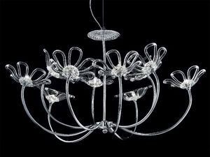 Daisy chandelier, Lustre avec cadre, diffuseurs en verre mtal chrom