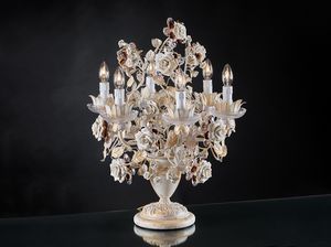 Art. 1456/LG6, Lampe de table avec roses en cramique Capodimonte