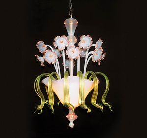 Art. VO 69/S/6, Lampe  suspension avec dcorations florales en verre
