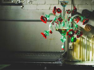 PAPAVERI, Lustre  fleurs en pte de verre colore