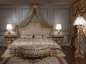 Art. 2012 Chambre, Classique lit, tte de lit en bois sculpt et dor, rembourrage capitonn