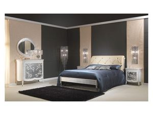 Art. 610-T Bed, Lit en bois avec finition argent, tte de lit capitonne, pour 5 toiles htel