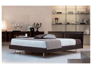 Deex, Lit moderne avec tte de lit en cuir, des lattes de bois orthopdiques