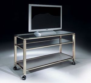 MADISON 3280, Meuble TV avec roues et plateau en verre, pour le salon moderne
