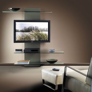 Slide TV holder, Meuble TV avec bibliothque, en stratifi et le verre