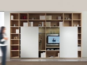 Jour Bibliothque 01, Structure modulaire avec tagre et meuble TV, 2 portes coulissantes