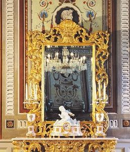 Opra Miroir, Miroir de luxe pour des chambres classiques, cadre en bois sculpt  la main, avec finition or antique