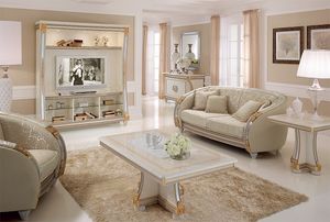 Liberty meuble tele, Mural TV avec des lignes classiques, idal pour les salles de sjour de luxe de dcoration, avec des dtails en feuille d'or