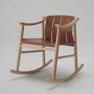 Haiku fauteuil  bascule en cuir, Rocking chair avec accoudoirs, assise et dossier en cuir