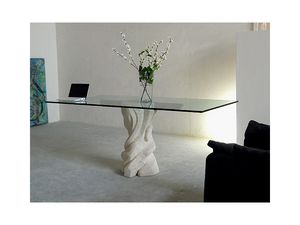 Mezzaluna cherry, Table avec plateau en verre et de la structure en pierre