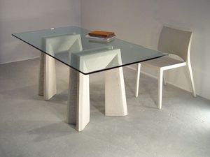 Riflesso table, Tables  manger avec plateau en verre et les jambes de pierre