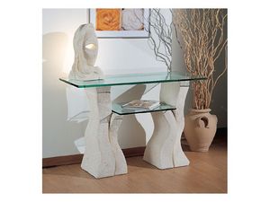 Set up, Table en pierre avec deux tagres en verre