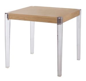 Together, Table avec des jambes en polycarbonate, plateau en bois