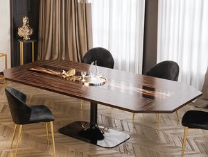 Flave table, Table avec plateau en bne, avec dcoration artistique