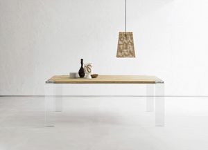 Siviglia, Table en bois massif, avec des pattes en verre incurv