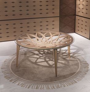TA63 Galileo table, Table ronde en bois et en verre, pour les salons modernes