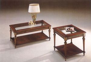 2945 TABLEAU, Table basse classique en bois avec plateau en verre