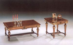 2820 TABLEAU, Table basse en bois avec des lignes classiques, finition feuille d'or